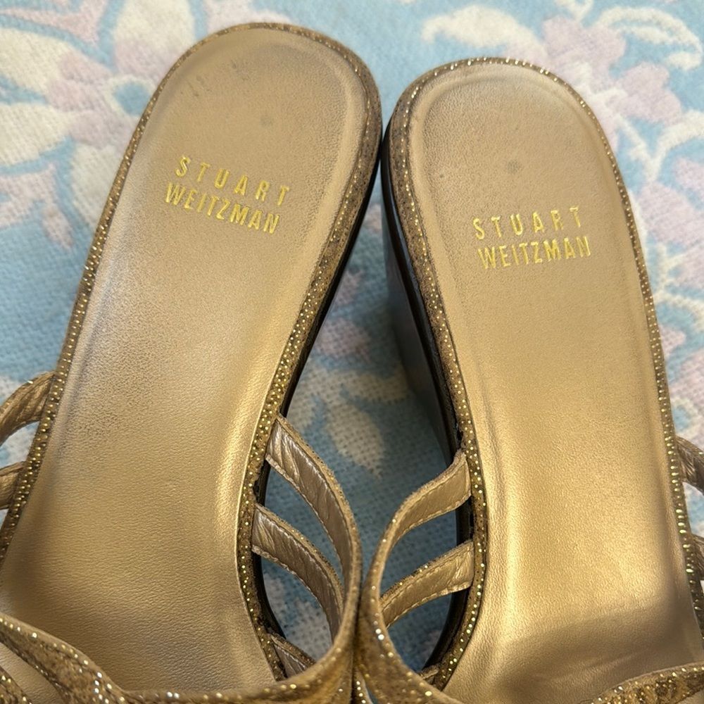 Stuart Weitzman Boho Metallic Gold Clog Style Wed… - image 4